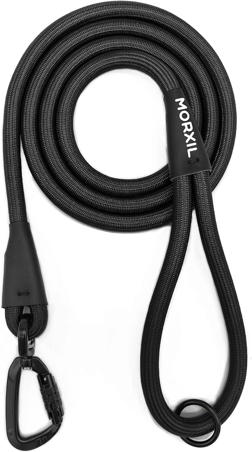 Rope Dog Leash, 6 Foot Heavy Duty Dog Leash with Aviation Aluminum Auto Locking Carabiner, Strong Nylon Pet Lead for Small, Medium, Large Dogs (Black, 6FT) - Image 3