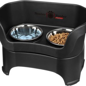Neater Pet Brands Neater Feeder Deluxe Mess Proof Dog Bowls Elevated for Large Dogs Over 40 lbs, Made in USA, No Spill Raised Dog Food Bowl Stand Feeding Station, Food and Water Bowl Set, Black