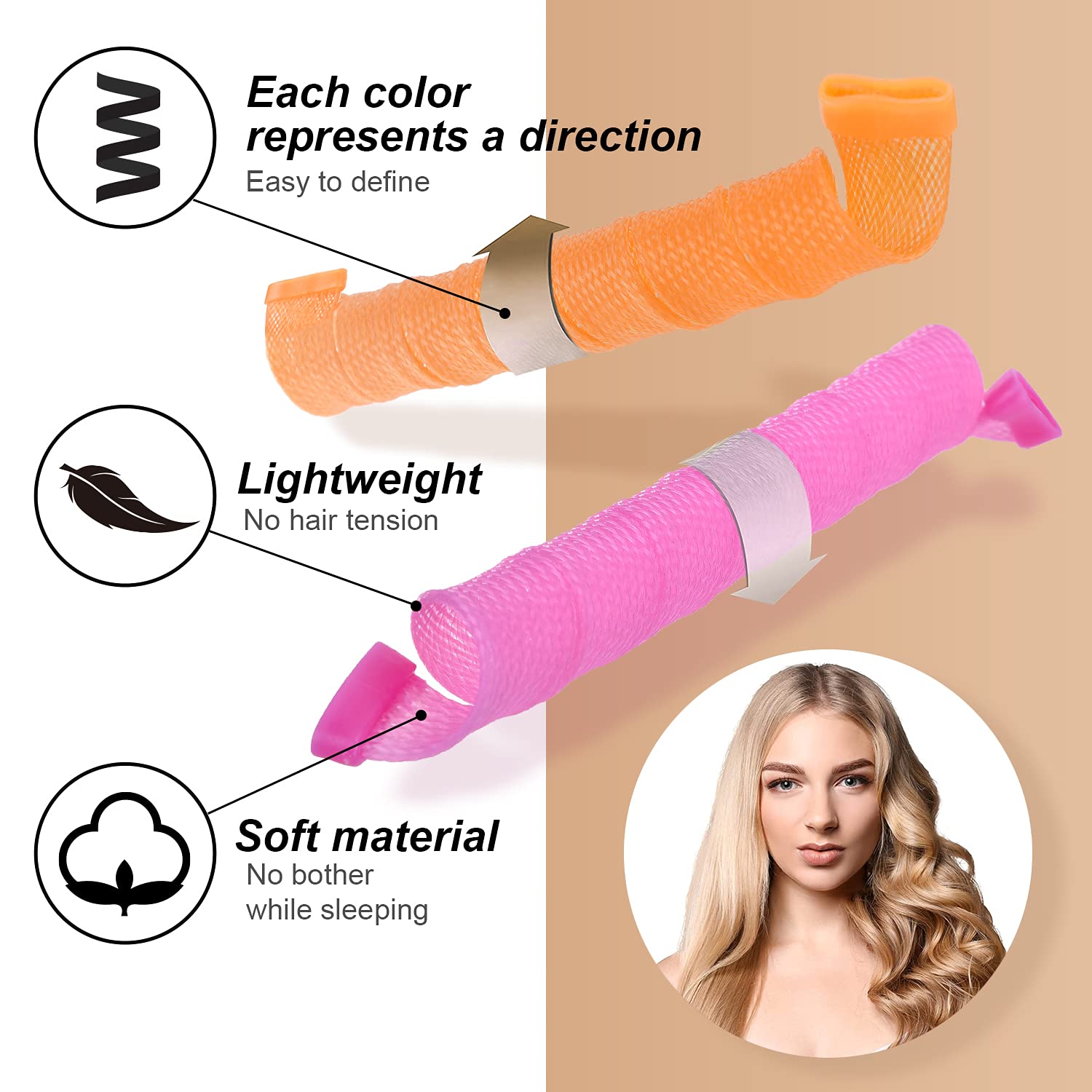 40pcs Heatless Spiral Hair Curlers for Long Hair - Heatless Curls Overnight 22inch Magic Hair Rollers No Heat Curlers for Women Kids - Image 2