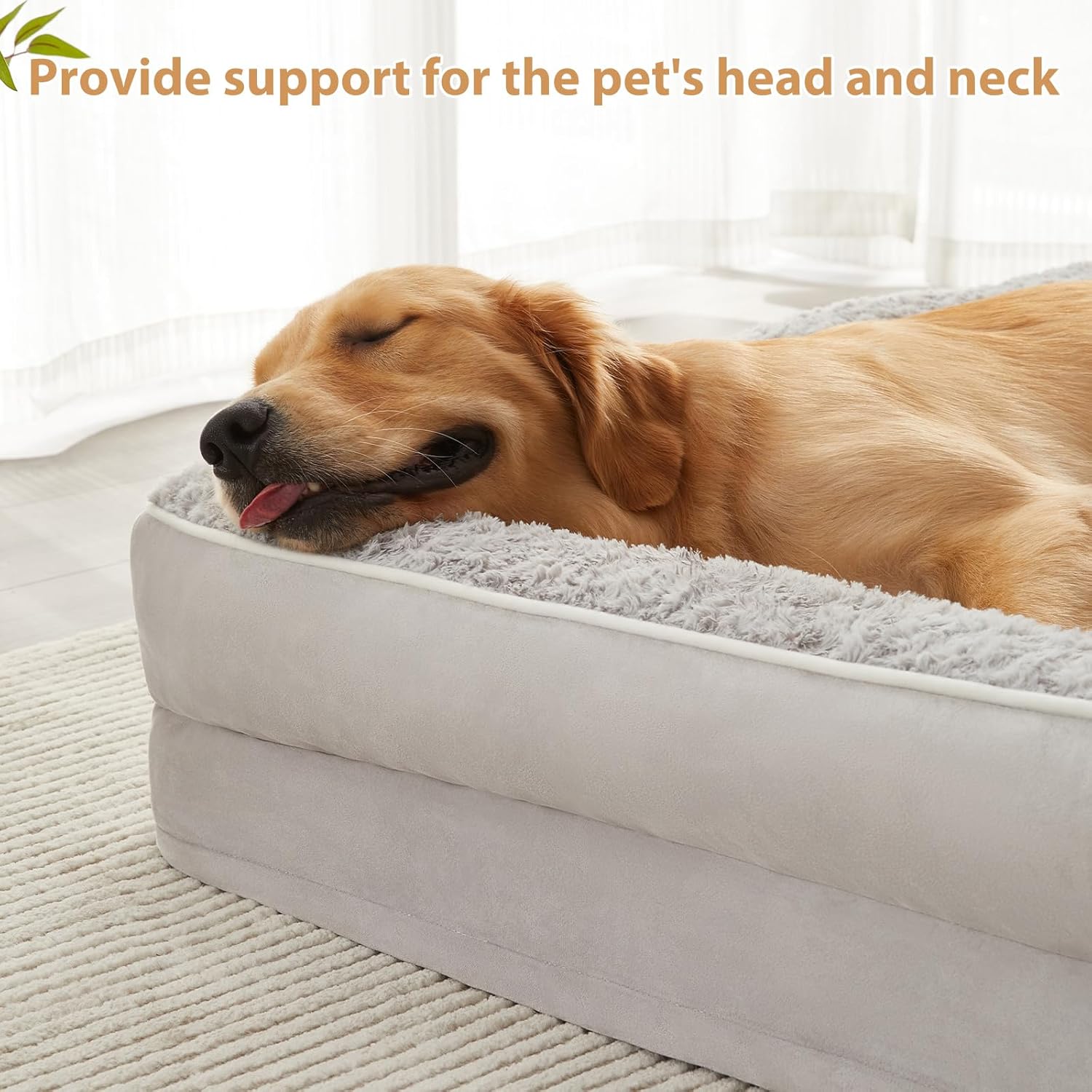 BFPETHOME Orthopedic Washable Dog Beds for Large Dogs, Sleeping Couch Bed | Deluxe Plush Rose Velvet Washable Cover, Egg Crate Foam Support, Waterproof Lining, Non-Slip Bottom, Senior Dogs,Silver Grey - Image 3