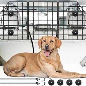 Gtongoko Dog Car Barrier for SUV, Heavy Duty Steel Wire Mesh Pet Divider for Vehicles Adjustable Universal Fit Dog Travel Barrier for Cars Trucks & SUVs, Cargo Area Safety Gate with Elastic Ropes