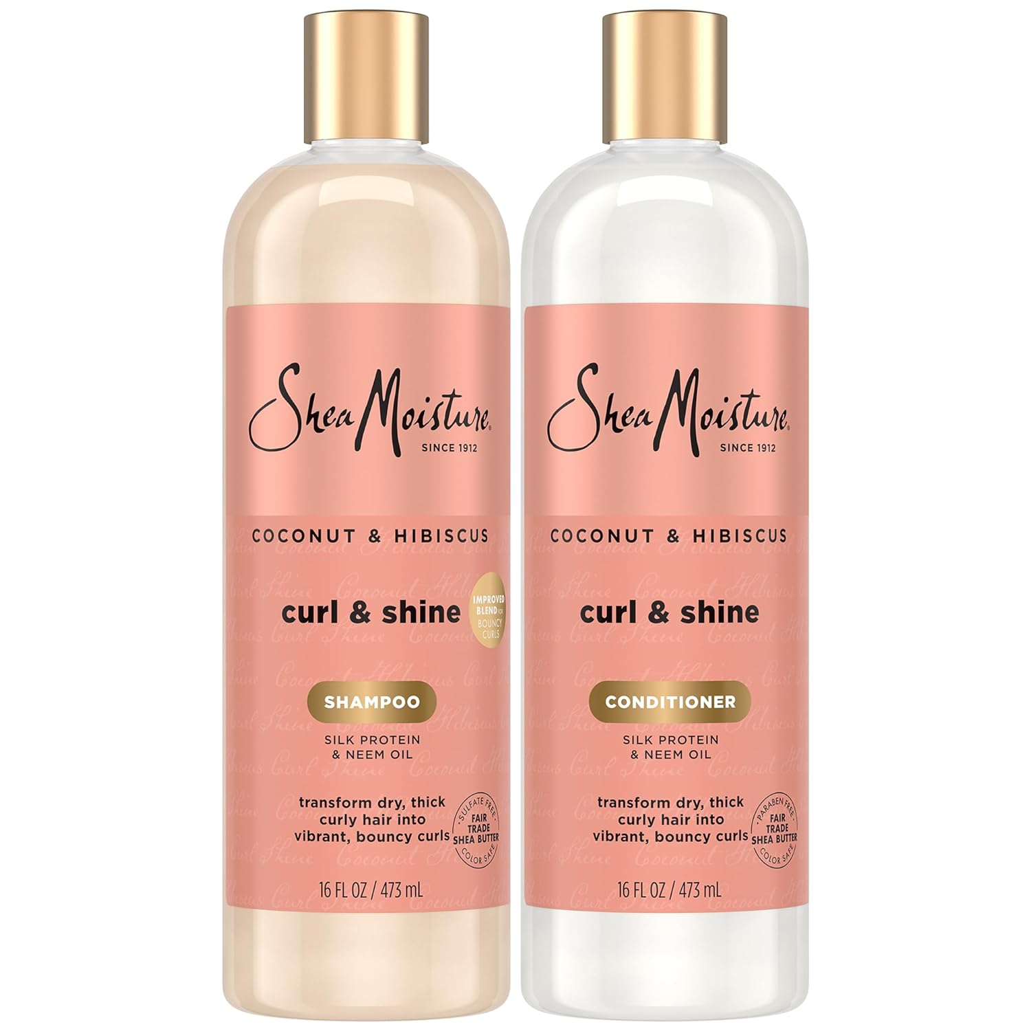 SheaMoisture Coconut & Hibiscus Curl & Shine Shampoo & Conditioner for Bouncy Curls, Frizz Control, 16 Oz Ea - Image 2