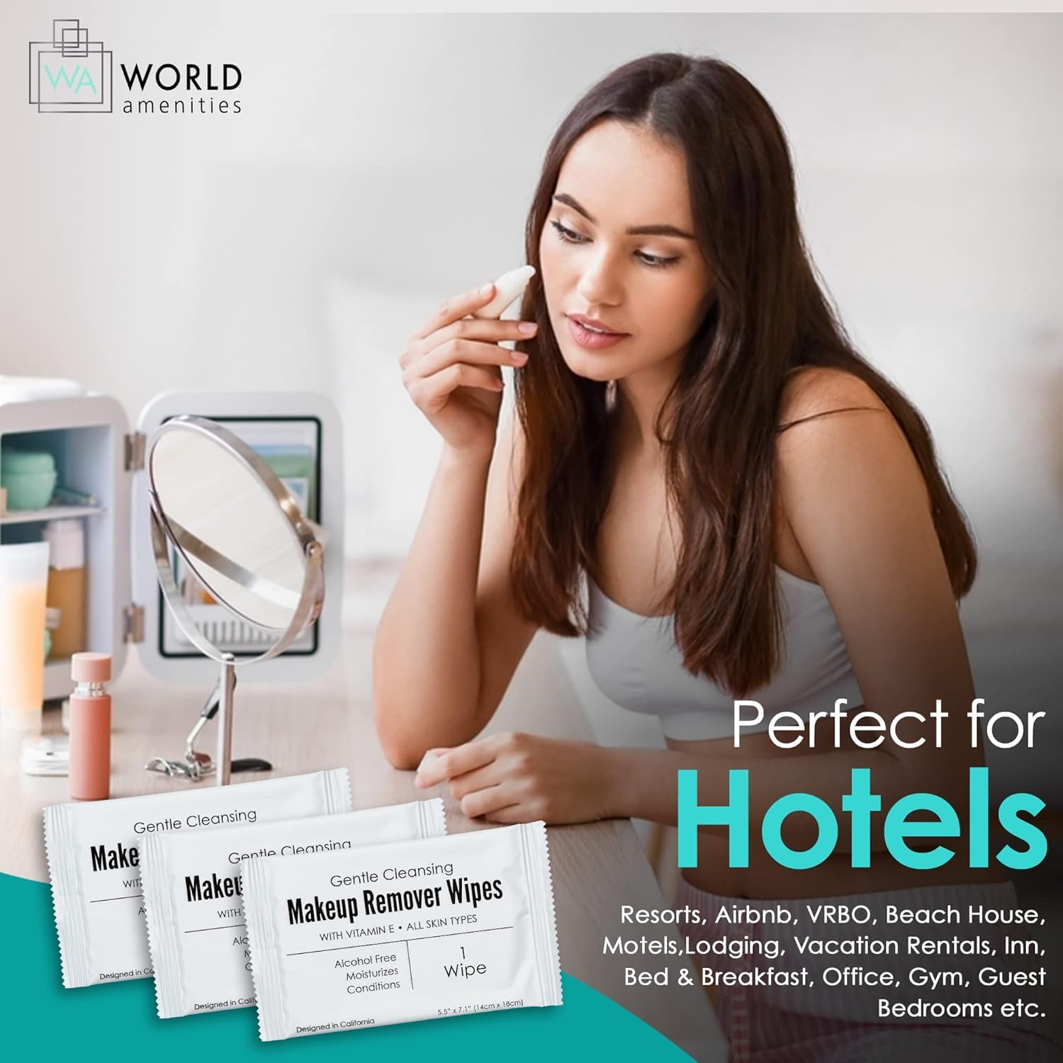World Amenities - Makeup Remover Wipes - Alcohol Free - Vitamin E Face Wipes for Sensitive Skin Comfort - Individually Wrapped - Travel Friendly Facial Cleansing Wipes - 500 Count - Image 3