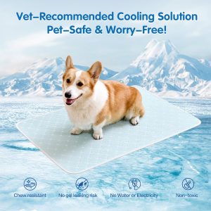 Pet Cooling Mat Scratch Resistant QMAX>0.5 Instant 6-12°F Drop No Water or Electricity Needed Self Cooling Crate Mat for Bed, Floor, Car Travel Indoor Outdoor Summer Use Light Blue 24" x 18"