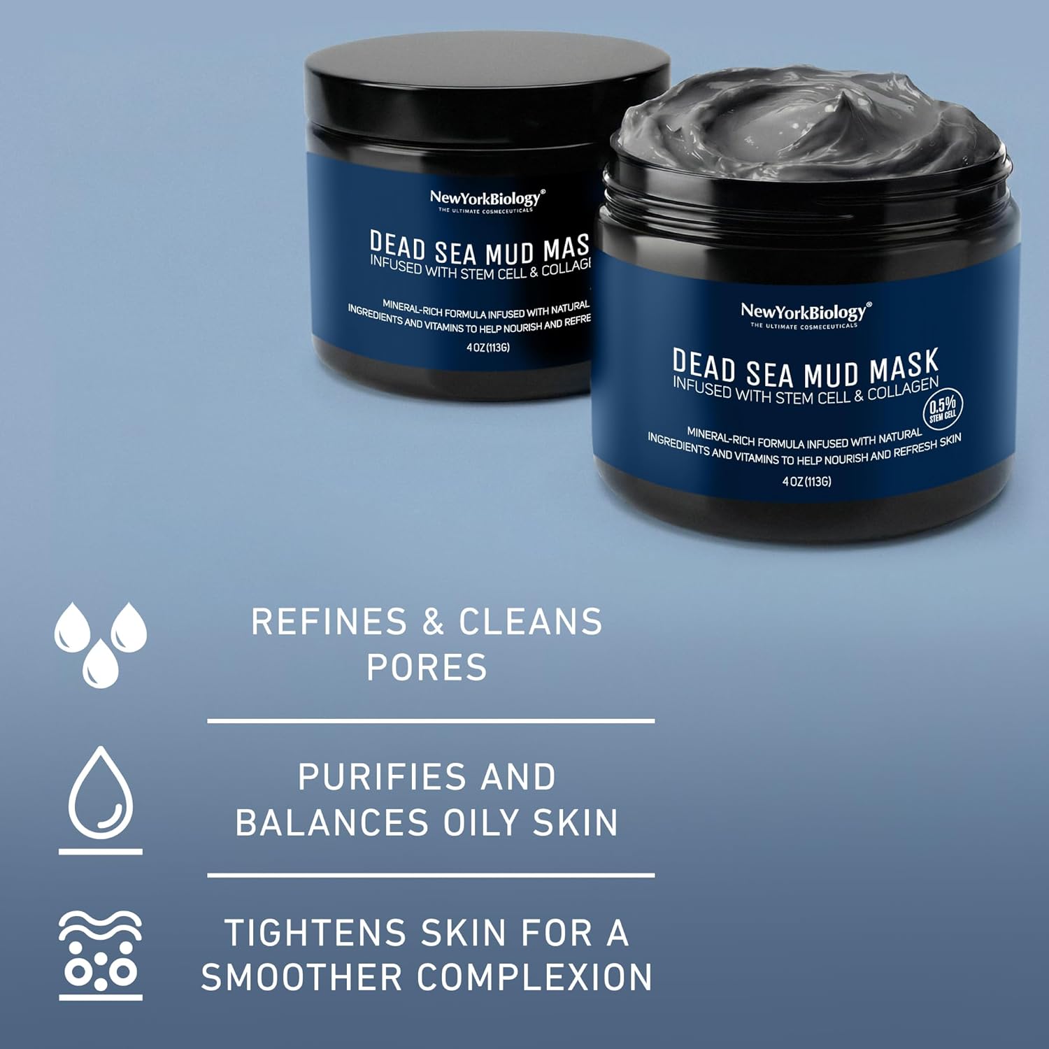 New York Biology Dead Sea Mud Mask for Face & Body | with Stem Cell and Collagen | Face Mask, Brush Applicator, Towel | Spa Quality Pore Refiner for Oily Skin | Natural Skincare for Women & Men | 4 oz - Image 2