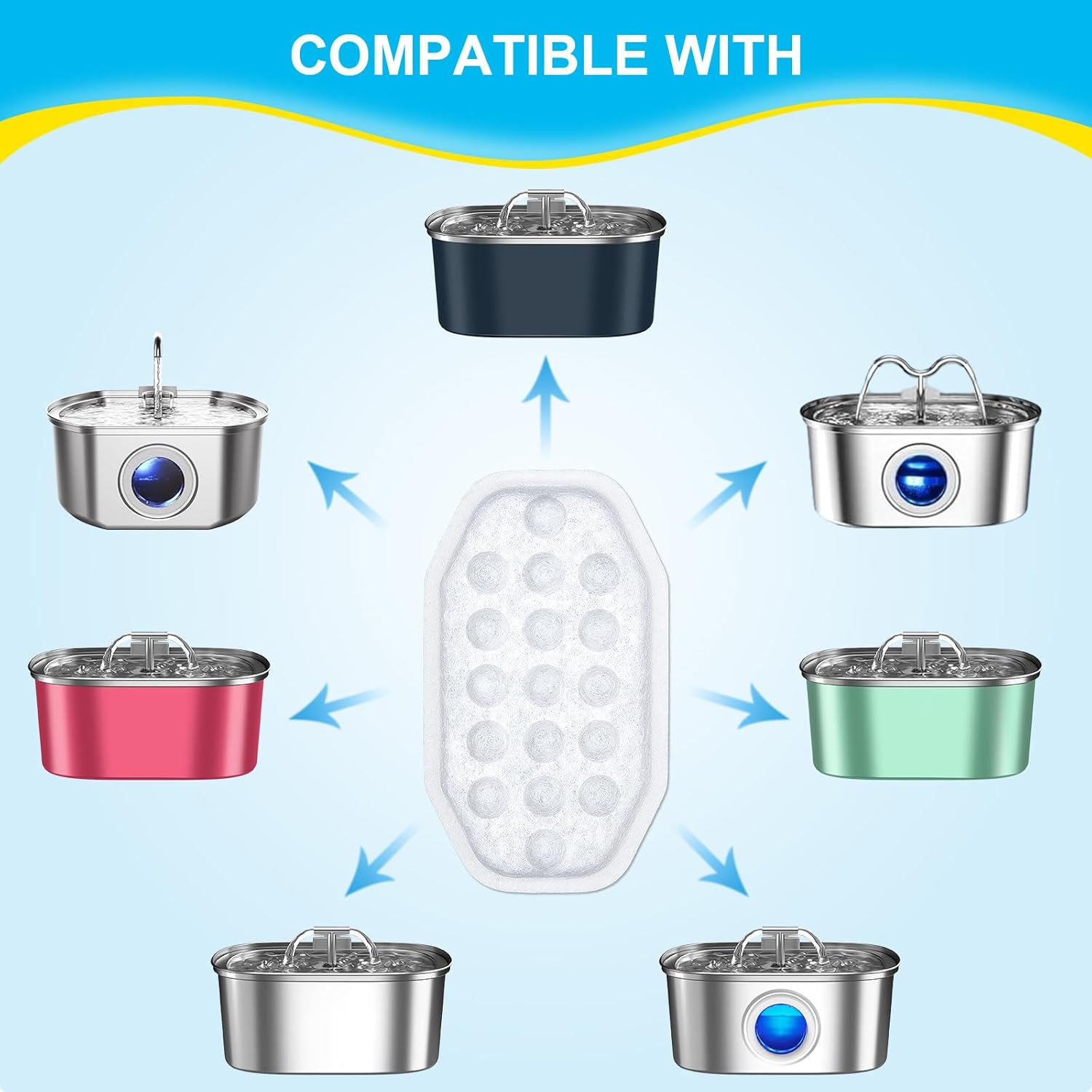 32 Pcs Cat Fountain Filters Replacement & Pre-Filter Sponges for 108oz Stainless Steel Pet Water Fountain with Water Level Window - Image 3