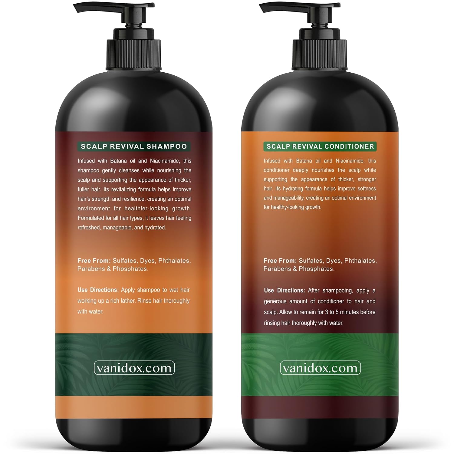 VANIDOX Batana Oil Shampoo and Conditioner Set – Biotin & Niacinamide Infused – Sulfate-Free, Paraben-Free – Moisturizing & Strengthening Hair Care for All Hair Types – 2 x 16 fl oz | Biotin & Niacinamide Infused, Supports Stronger, Thicker-Looking Hair, For Thinning Hair, Moisture & Scalp Care - Image 2