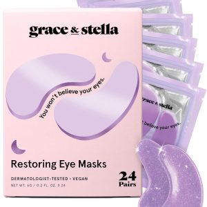 grace & stella Retinol Under Eye Patches for Puffy Eyes & Dark Circles - Restoring Gel Under Eye Masks with Hyaluronic Acid - Birthday Gifts for Women, Bachelorette Party Favors (Purple, 24 Pairs)