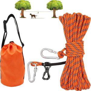 XiaZ Dog Tie Out Cable for Camping, 75ft Portable Overhead Trolley System for Dogs up to 200lbs，Dog Lead for Yard, Camping, Parks, Outdoor Events,5 min Set-up