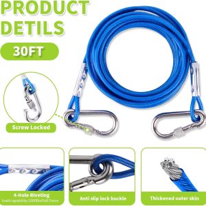 Dog Tie Out Stake and Cable for Outdoor, Dog Tether for Yard, Dog Run with 30FT Heavy-Duty Leash, 200LBS Capacity Lead, Dual 360° Swivel - Stainless Steel(Dog Stake+30ft Cable/200lbs)