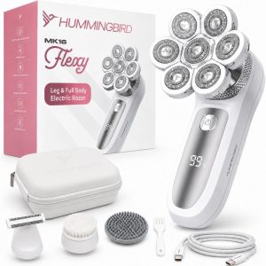 HUMMINGBIRD Flexy Electric Razors for Women – Cordless Rechargeable Waterproof Electric Leg Shaver for Silky Smooth Legs, Hair Removal Kit, Exfoliator, Cleanser, Travel Case & Bikini Trimmer for Women
