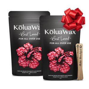 KoluaWax Hard Wax Beads for Hair Removal – Coarse Hair Formula – Face, Brazilian, Underarm, Back Chest, Bikini Waxing – Dragon Fruit & Hibiscus 1lb Refill for Wax Warmers & 10 Applicator Sticks 2 Pack