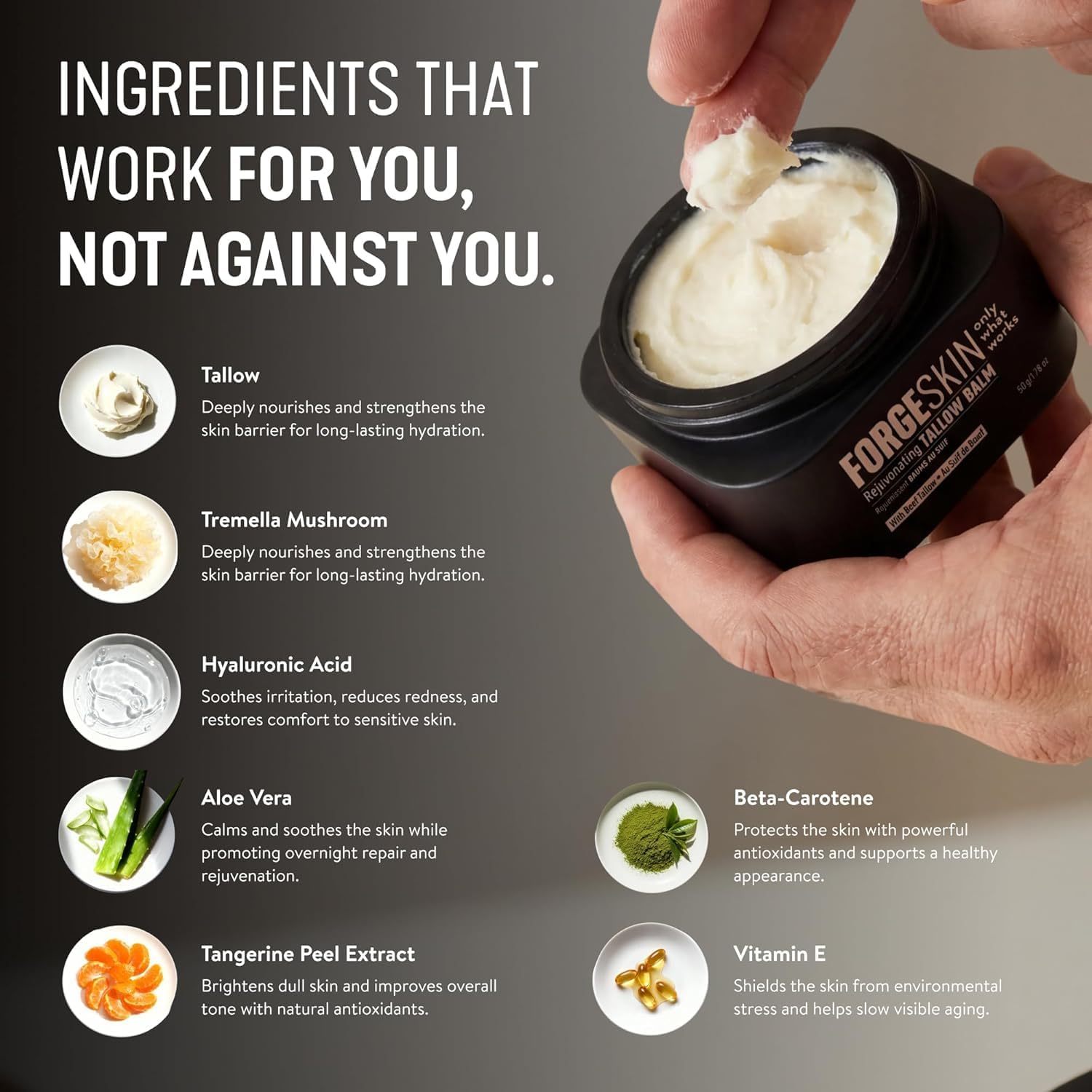 Forge Skin Beef Tallow Balm Moisturizer for Men Skin Care - Face + Body Anti Aging Wrinkle Defense, Hydration Cream - Natural Skincare Lotion (1.7 OZ) - Image 2