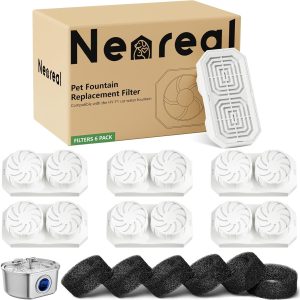 Official 6-Pack Replacement Filters with Pre-Filter Sponges for 108oz/3.2L Automatic Stainless Steel Pet Water Fountain
