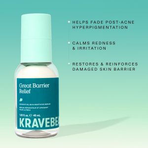 KraveBeauty Great Barrier Relief Serum for Dry or Sensitive Skin, 2 Pack, Hydrates and Repairs the Skin Barrier, Soothing Facial Serum with Ceramides & Niacinamide, Fragrance Free, 2 x 45 mL