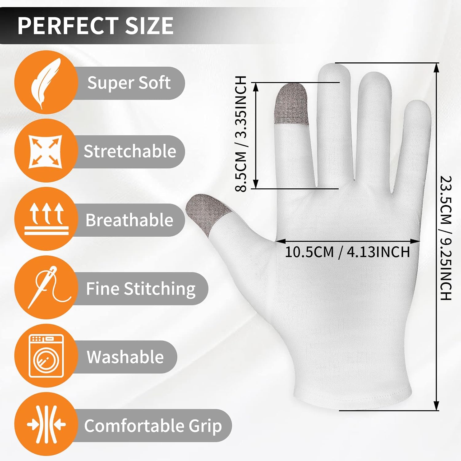 4 Pairs Touch Screen Moisturizing Gloves White Cotton Moisturizing Gloves Overnight Bedtime Heal Eczema Sleeping Lotion Hand Spa Treatment Gloves Repair Rough Cracked Dry Chapped Hands Skin(White) - Image 3