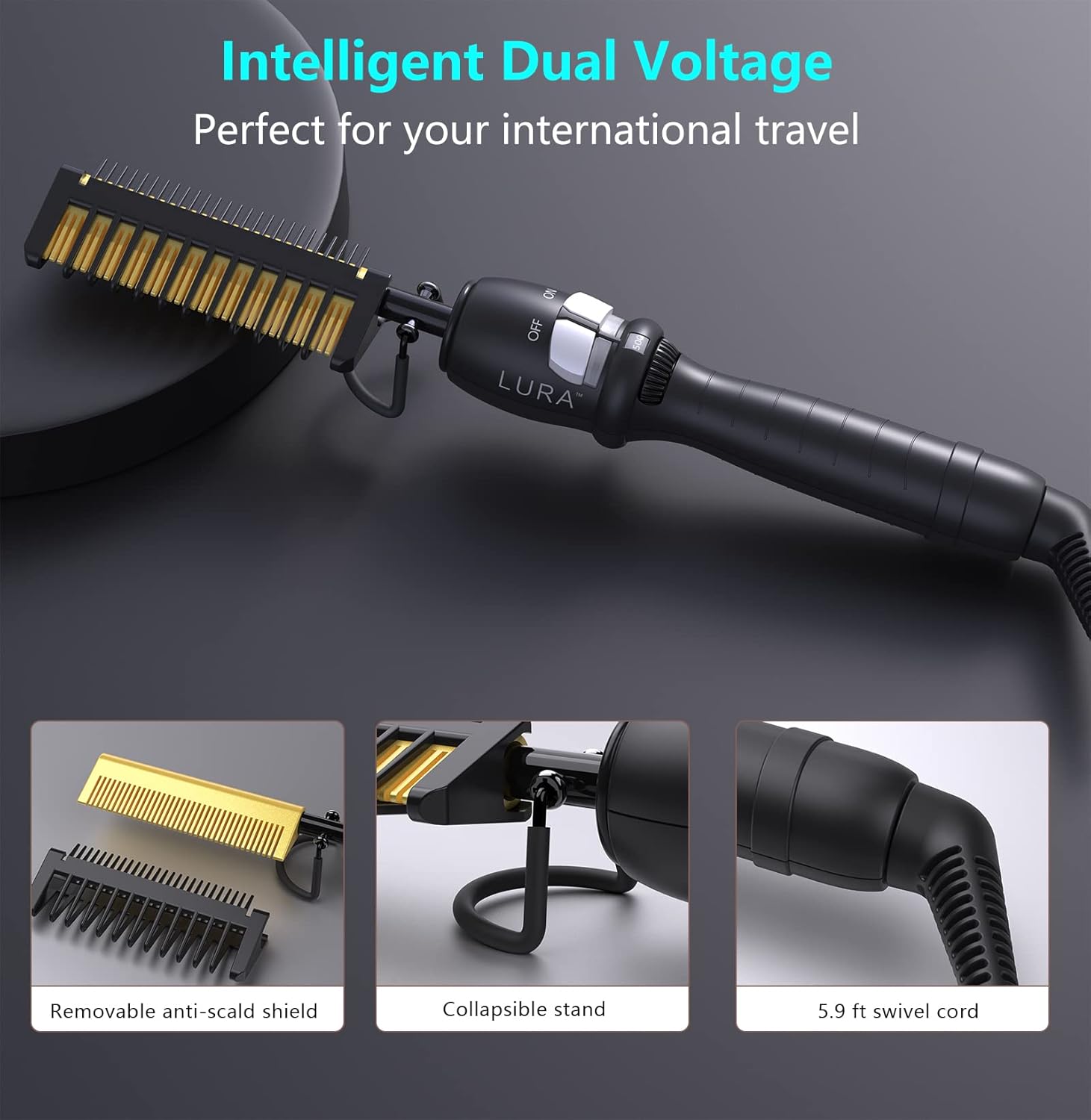 200-500°F Hot Comb:Electric Hot Comb for Lace Front Wigs,Electric Pressing Combs for Black Hair,Electric Straightening Comb for African American Hair(Black) - Image 2