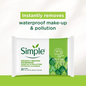 Simple Kind To Skin Micellar Makeup Remover Wipes - Face Wipes Instantly Remove Waterproof Makeup - Enriched with Vitamin B5 and E - Vegan - 6 pc