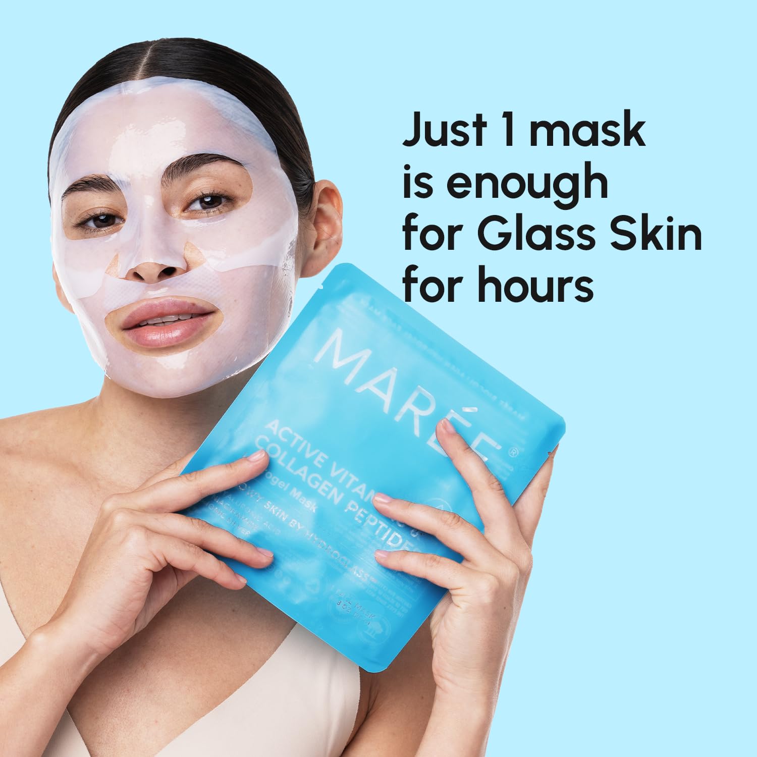 MAREE Hydrogel Collagen Facial Mask with Hyaluronic Acid — Hydrating Face Masks Skincare — Niacinamide, Amino Acids & Red Algae Extract — Facial Masks For Women — Mascarillas Para La Cara — 4 Count - Image 3