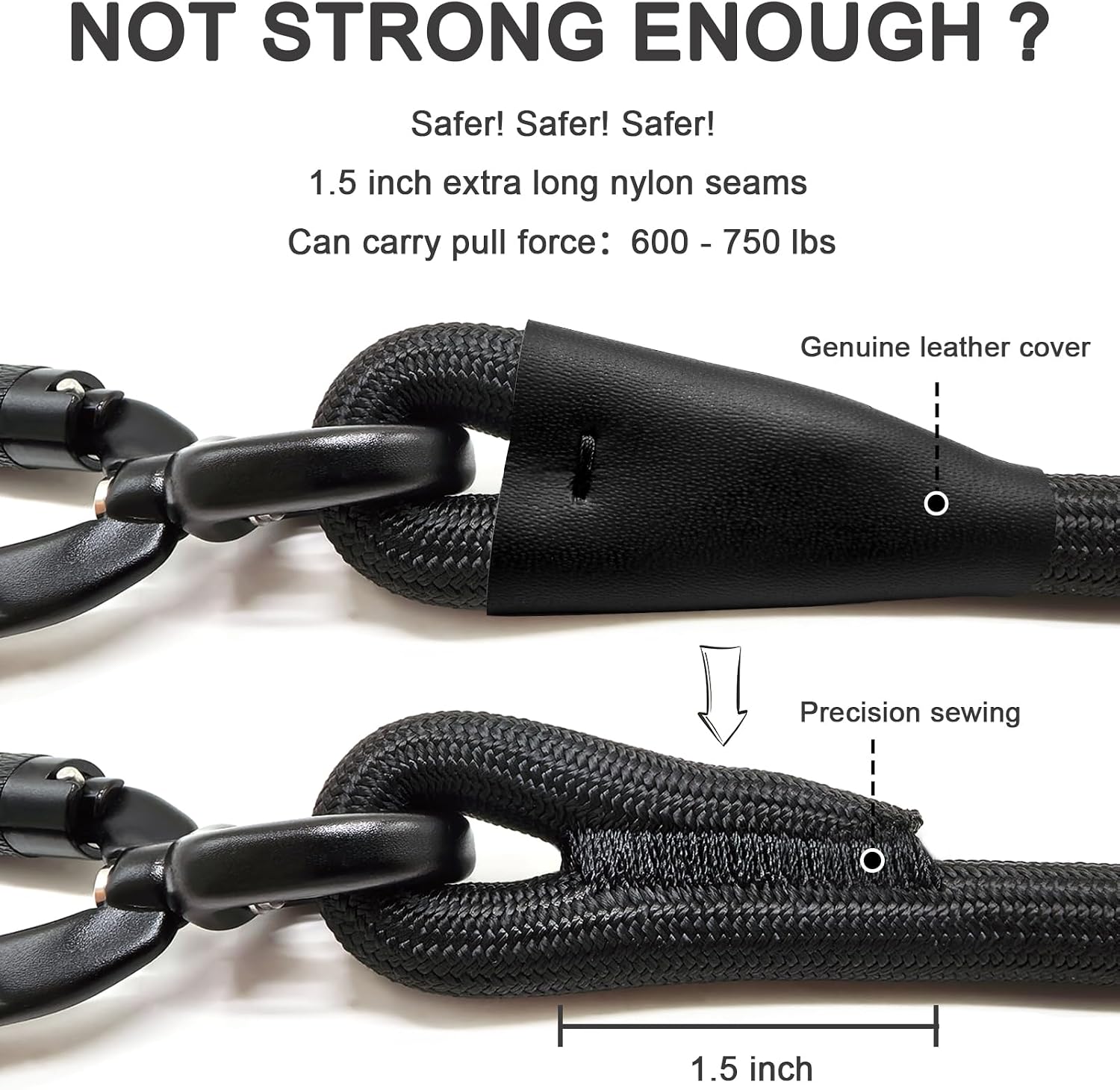 Rope Dog Leash, 6 Foot Heavy Duty Dog Leash with Aviation Aluminum Auto Locking Carabiner, Strong Nylon Pet Lead for Small, Medium, Large Dogs (Black, 6FT) - Image 2