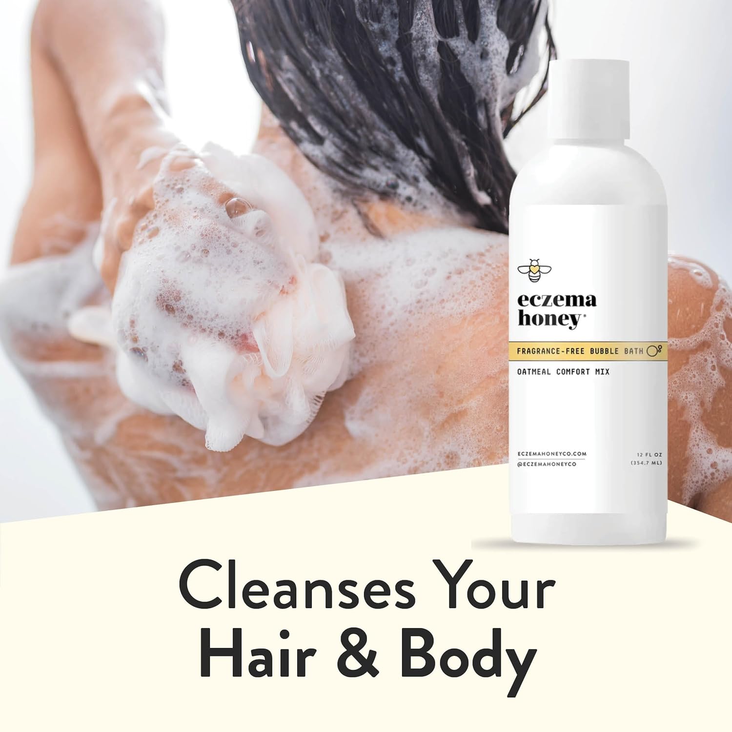 ECZEMA HONEY Fragrance-Free Oatmeal Comfort Bubble Bath - Sensitive Skin Body Wash & Bath Soak - Moisturizing Bath Products - Nourishing Bubble Bath for Women, Men, & Kids (12 Oz) - Image 3