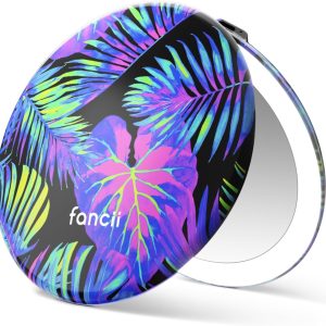 Fancii Taylor LED Lighted Compact Travel Mirror, Rechargeable, 10x /1x Magnifying, 3 Light Settings - Best for Makeup, On The Go Touch-Ups, Grooming (Neon Oasis