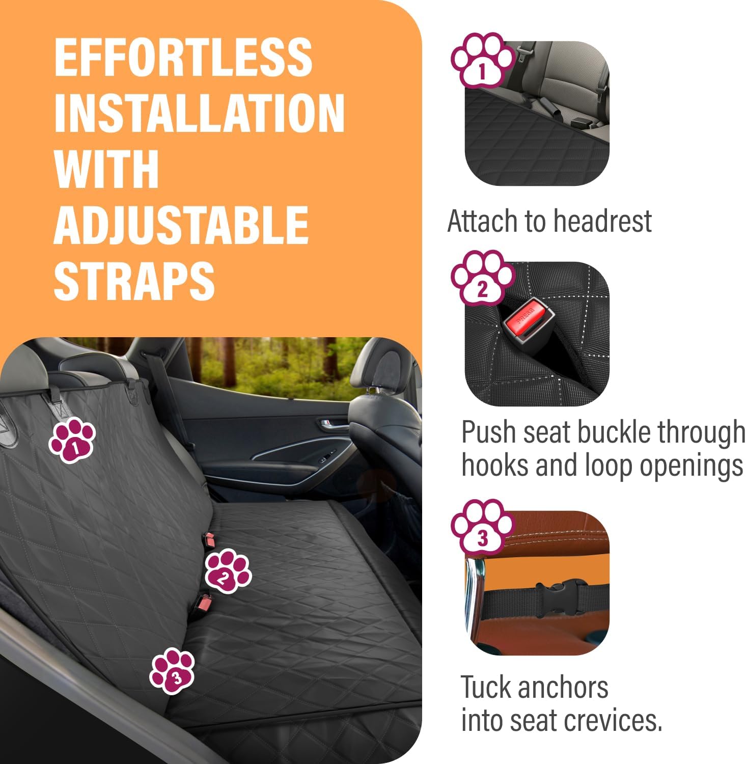Active Pets Black Standard Dog Car Hammock Back Seat Cover, Waterproof Backseat Cover Protector for Truck Bench Rear of Sedans or SUVs, Essential Pet Supplies Vacuum or Wipe Clean, Machine Washable - Image 3