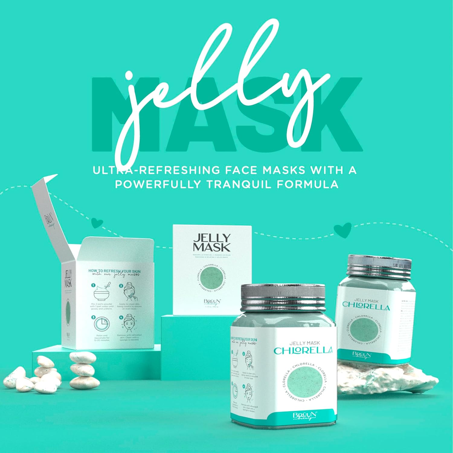 BRÜUN Jelly Mask Jar Chlorella Peel-Off Face Care Rubber Mask - A 23 fl oz Skin Care Moisturizing Gel Mask Jar Spa Set for Men, Women and Adults on Formal Gatherings and Events - Image 3