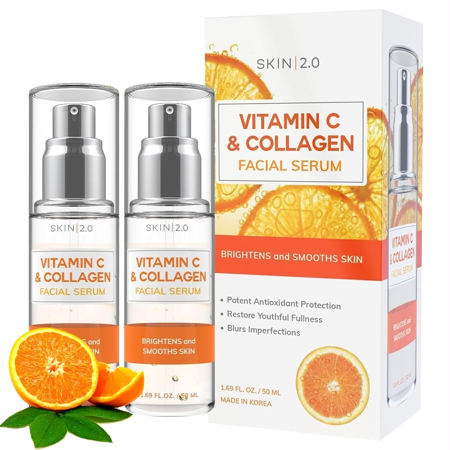 Skin 2.0 Vitamin C Serum with Collagen - Anti-Aging & Dark Spot Remover - Dermatologist Tested Korean Skincare for Brightening & Acne - Clean Beauty, Cruelty-Free, All Skin Types - 1.69oz (2-Pack) - Image 2