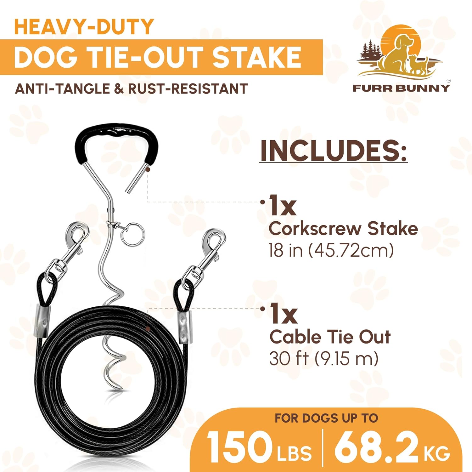 Heavy Duty Dog Tie Out Cable and Stake for Large to Extra Large Dogs Upto 150 LBs – Anti-Tangle, Rust-Resistant, 360° Swivel Leash System – 18 Inches Spiral Anchor and 7mm 30 FT Long Leash - Image 3