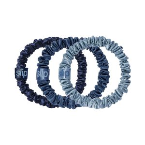 SLIP Silk Hair Ties — Skinny Scrunchies, No Damage, No Crease, Anti-Breakage | 100% Mulberry Silk | All Hair Types | Made with Proprietary Slipsilk™ | Set of 3, Amazon Exclusive, Sea