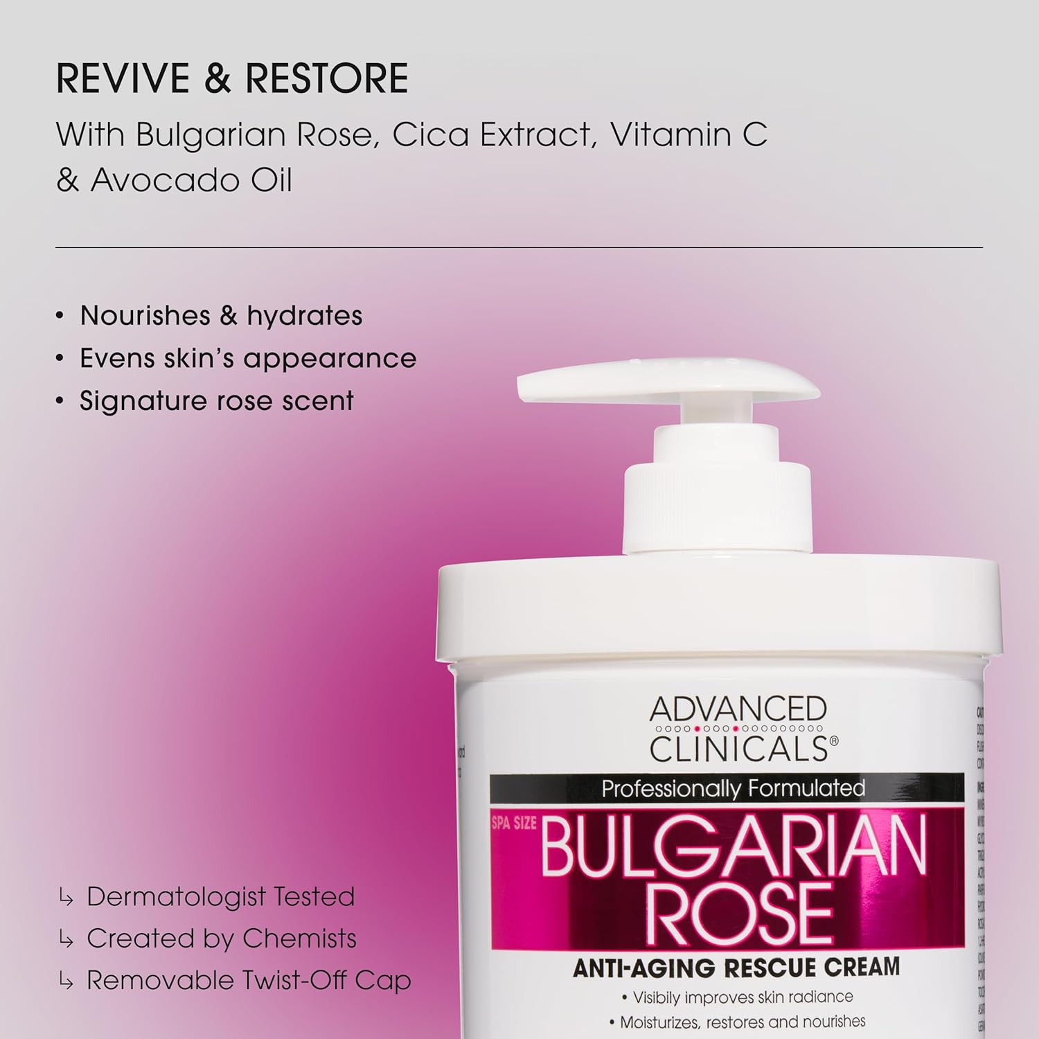 Advanced Clinicals Bulgarian Rose Lotion For Women | Rose Scented Vitamin C Body Lotion Cream | Anti Aging Vitamin E Moisturizer Body Butter Improves Look Of Sagging Dry Skin & Texture, 16 Oz, 2-Pack - Image 3