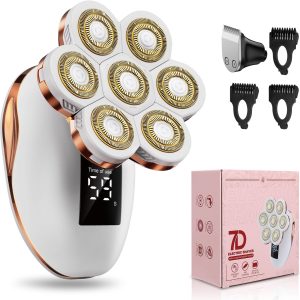 2-in-1 Electric Razors for Women, Wet/Dry 7D Rechargeable Rotary Shaver for Legs, Water Resistant Grooming Kit - Electric Razors for Women, Facial Hair Removal, Bikini Trimmer, Lips - Gentle Hair Remo