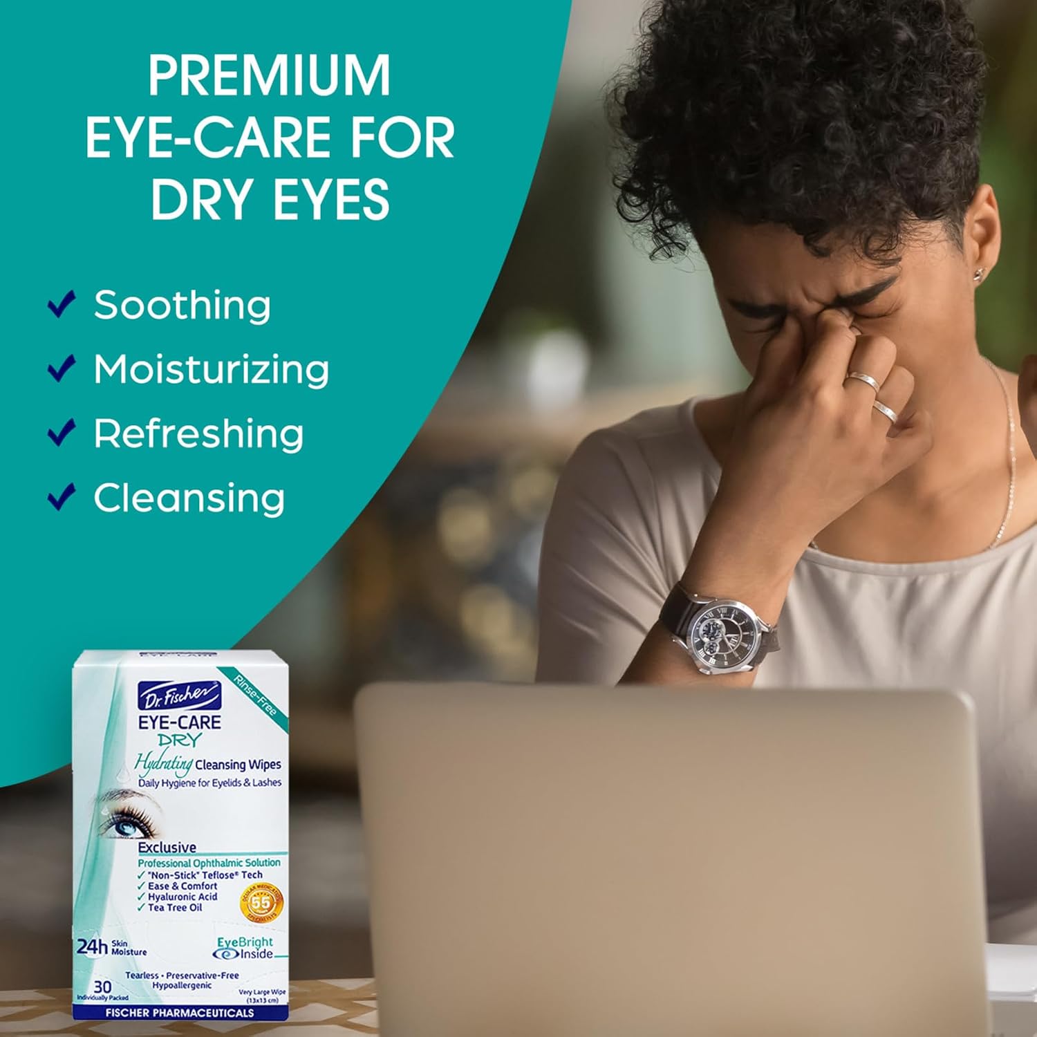 DR. FISCHER Eye-Care Dry, Hydrating Cleansing Wipes-Gentle Eye Wipes for Everyday Eye Cleansing and Hypoallergenic Makeup Remover (60 Wipes) Visit the Dr. Fischer Store - Image 3