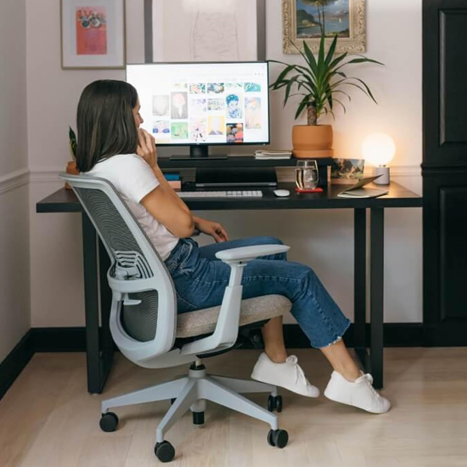Haworth Soji Office Chair with Ergonomic Adjustments and Lumbar Support, Adjustable Desk Computer Chair with Flexible Mesh Back for Home Office Furniture, Carbon - Image 2