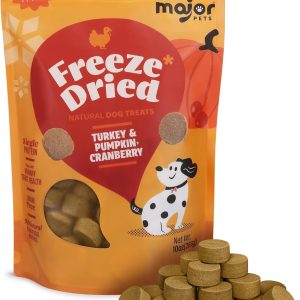 MAJOR PETS Freeze Dried Turkey Dog Treats with Pumpkin & Cranberry, Limited Ingredient High Protein Snacks for Digestive & Urinary Health, Grain Free, Training Reward & Meal Topper, Made in USA, 10oz
