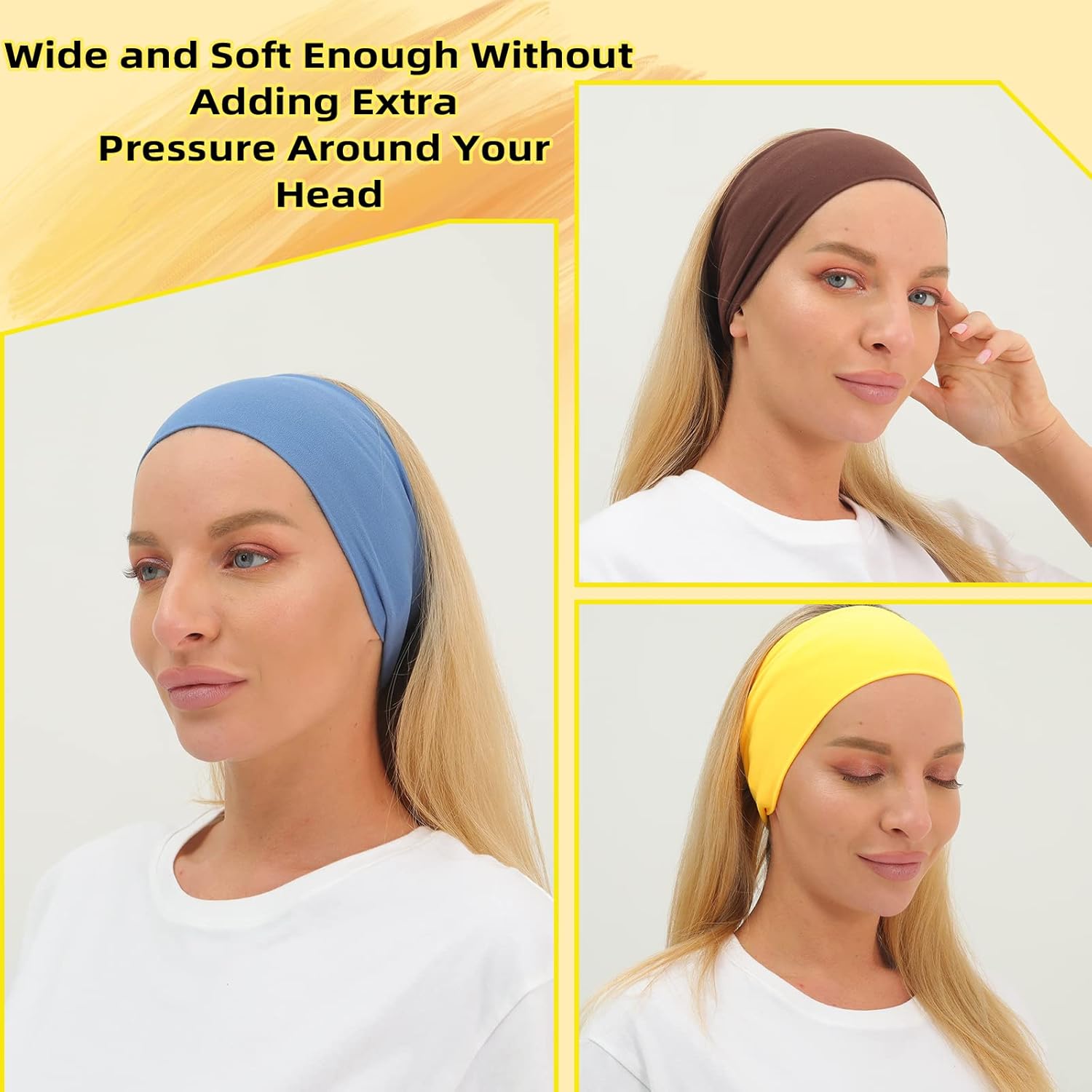RITOPER Workout Wide Headbands for Women Non Slip, Super Soft Yoga Running Exercise Head Bands, Elastic Sweat Band Hair Bands for Women's Hair, Womens Solid Headband Hair Wrap - Image 3