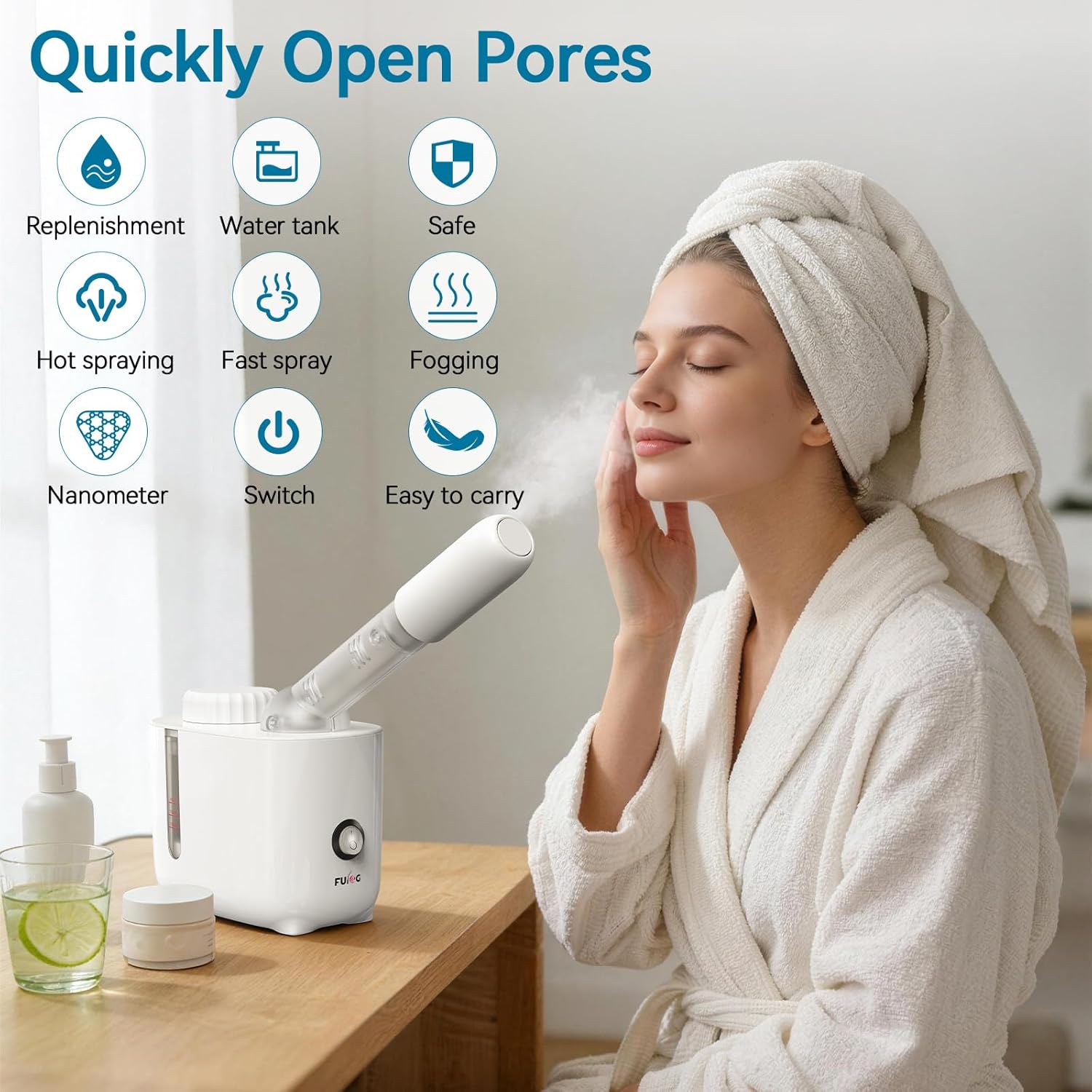Facial Steamer Nano Ionic Face Steamer with 360° Rotating Arm, Esthetician Facial Steamer for Deep Cleaning, Portable Spa Facial Machine for Home Salon - Image 2