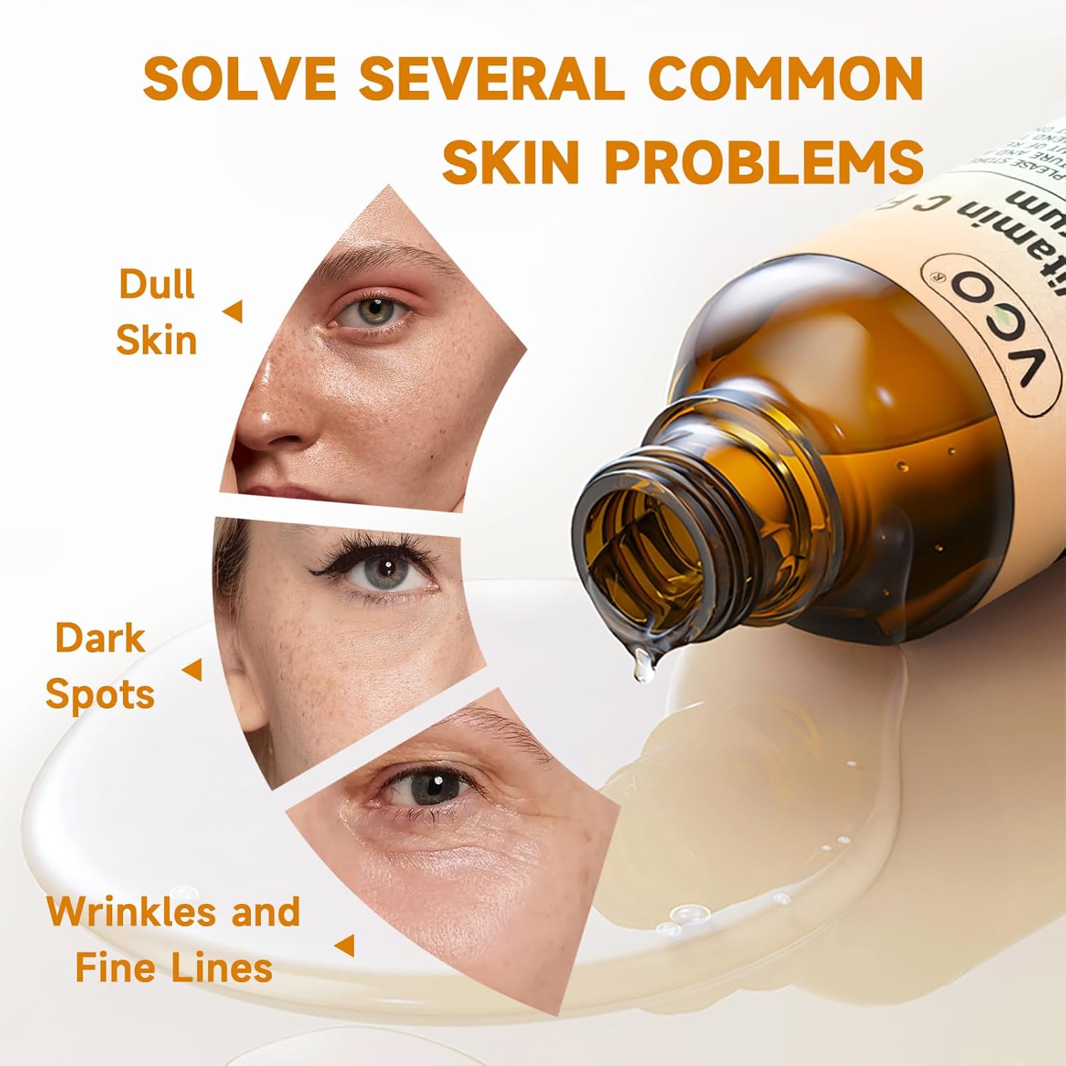 VGO Vitamin C Serum for Face, Vit C Anti Aging Serum with Hyaluronic Acid & Vitamina E, Deep Hydration Facial Care for All Skin Types, 2.02oz / 60ml - Image 3