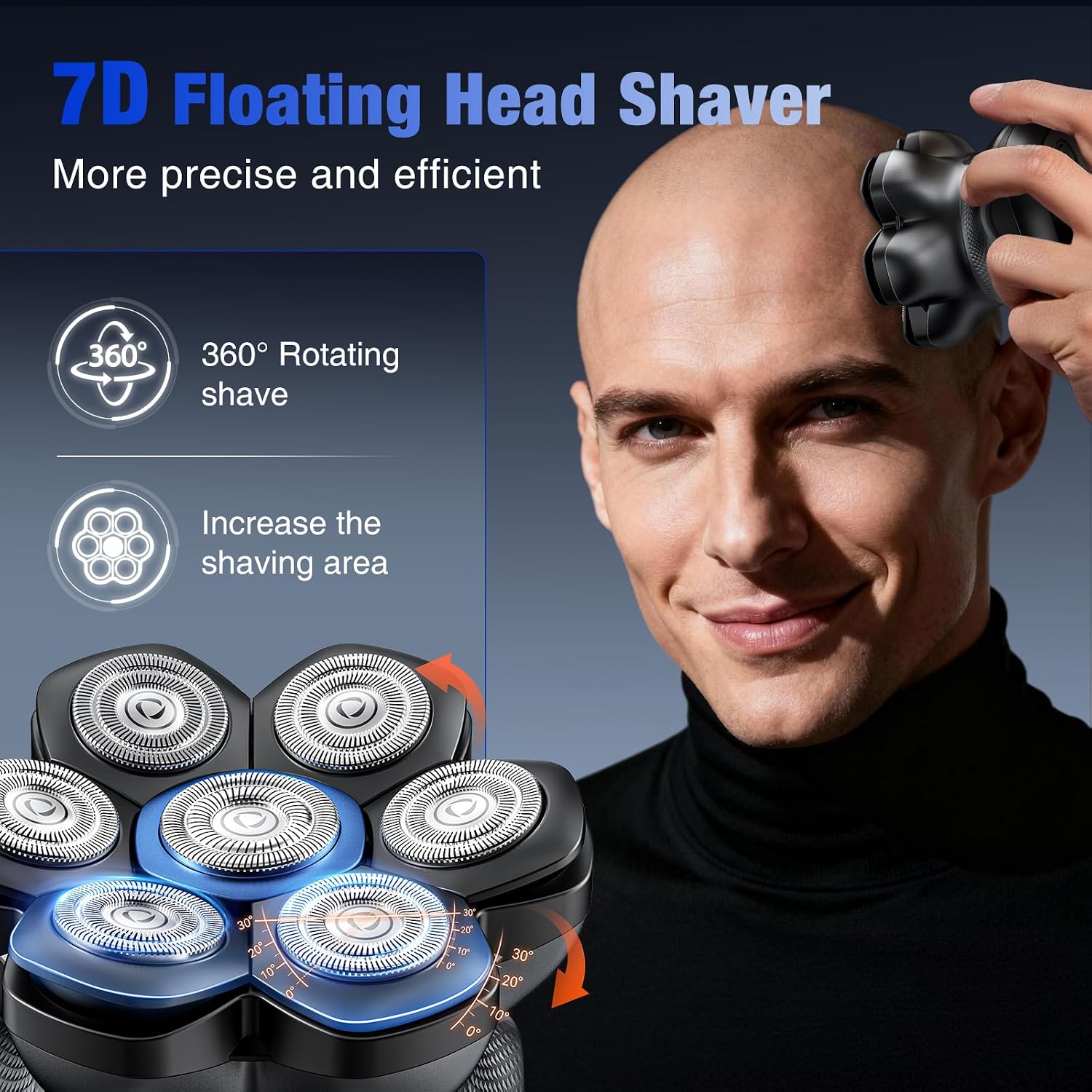 kensen PRO 7D Head Shavers for Bald Men - 2026 New Dual Speed Electric Shaver, Bald Head Shaver with Magnetic Shaver Head IPX6 Waterproof Wet/Dry Use Shaving Balding Clipper Cordless Head Razor Gray - Image 3