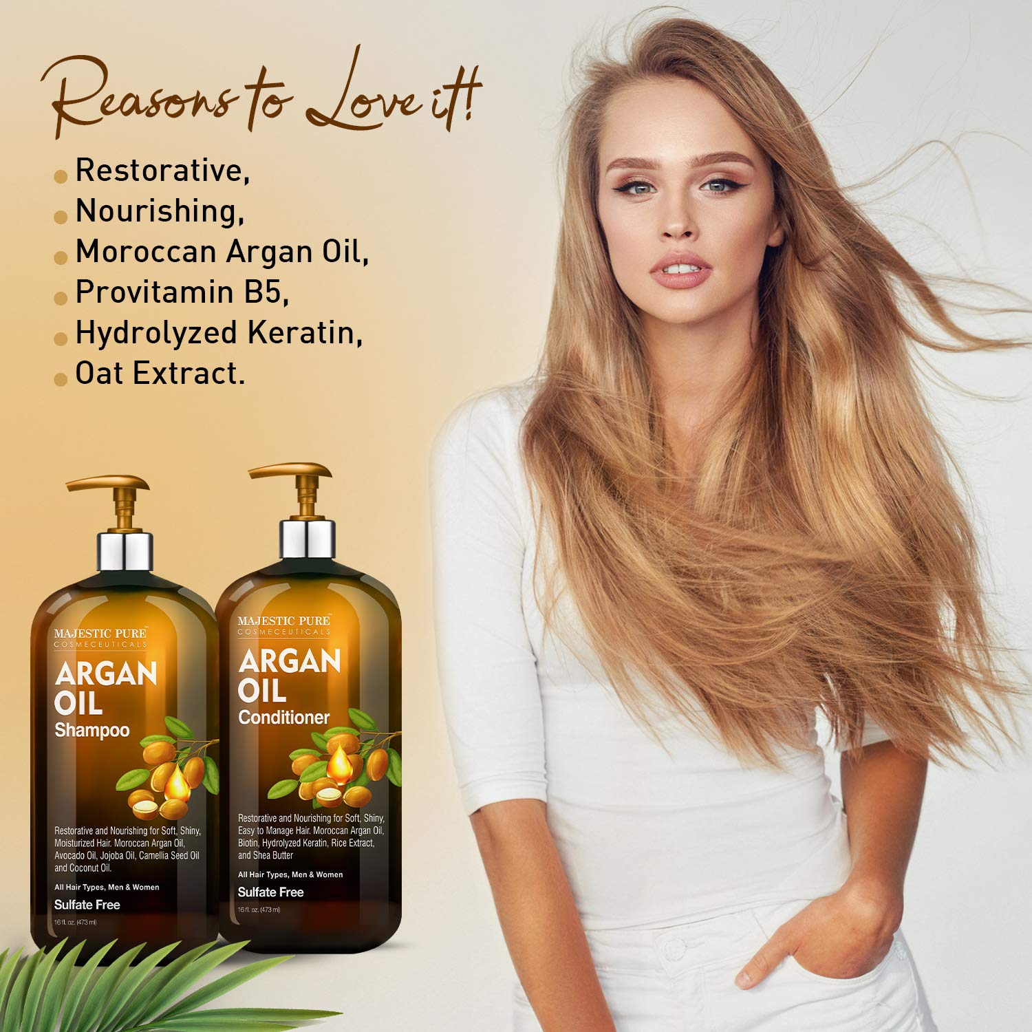 MAJESTIC PURE Argan Oil Shampoo and Conditioner Set | Nourishing & Promotes Soft and Silky Hair | Sulfate Free | For All Hair Types, Men and Women - 2 x 16 fl oz - Image 3