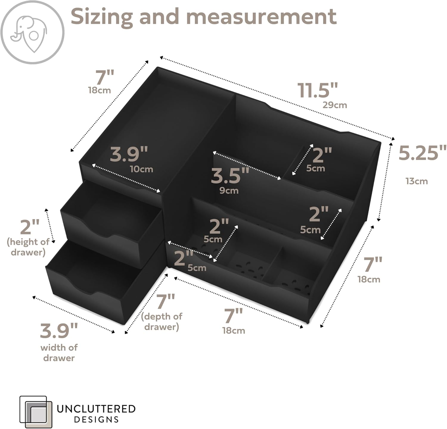 Uncluttered Designs Large Black Vanity Organizer - Countertop Mens Organizer With Drawers for Cologne, Deodorant, Beard, Shaving Lotion, Perfume & Skincare - Perfect for Bathroom & Bedroom Storage - Image 3
