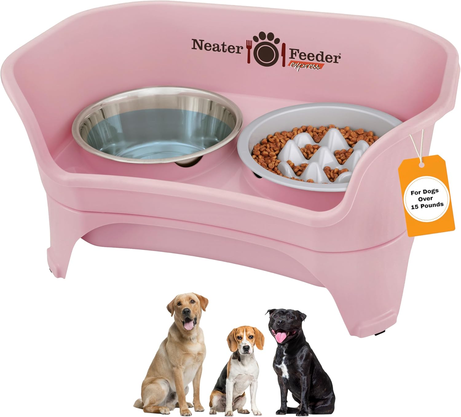 Neater Feeder Express Mess Proof Dog Bowls Elevated for Medium and Large Breed – Made in USA – No Spill Raised Slow Feeder Elevated Dog Bowl Stand, Slow Feed Food and Water Bowl Set, Pink - Image 3