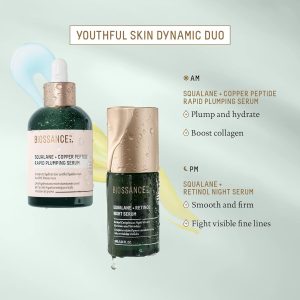 Biossance Squalane + Copper Peptide Rapid Plumping Serum - Face Serum for All Skin Types - Visibly Plumping + Firming Skin, Fine Lines + Wrinkles, Vegan Copper Peptides, Hyaluronic Acid