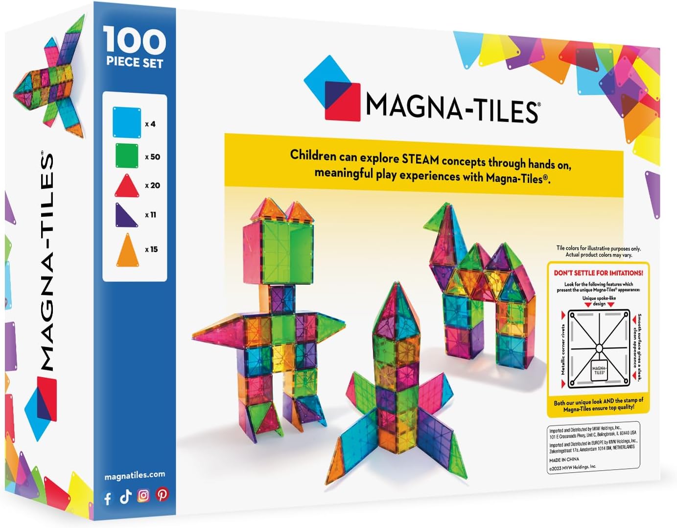 MAGNA-TILES Classic 100-Piece Magnetic Construction Set, The Original Magnetic Building Brand - Image 3