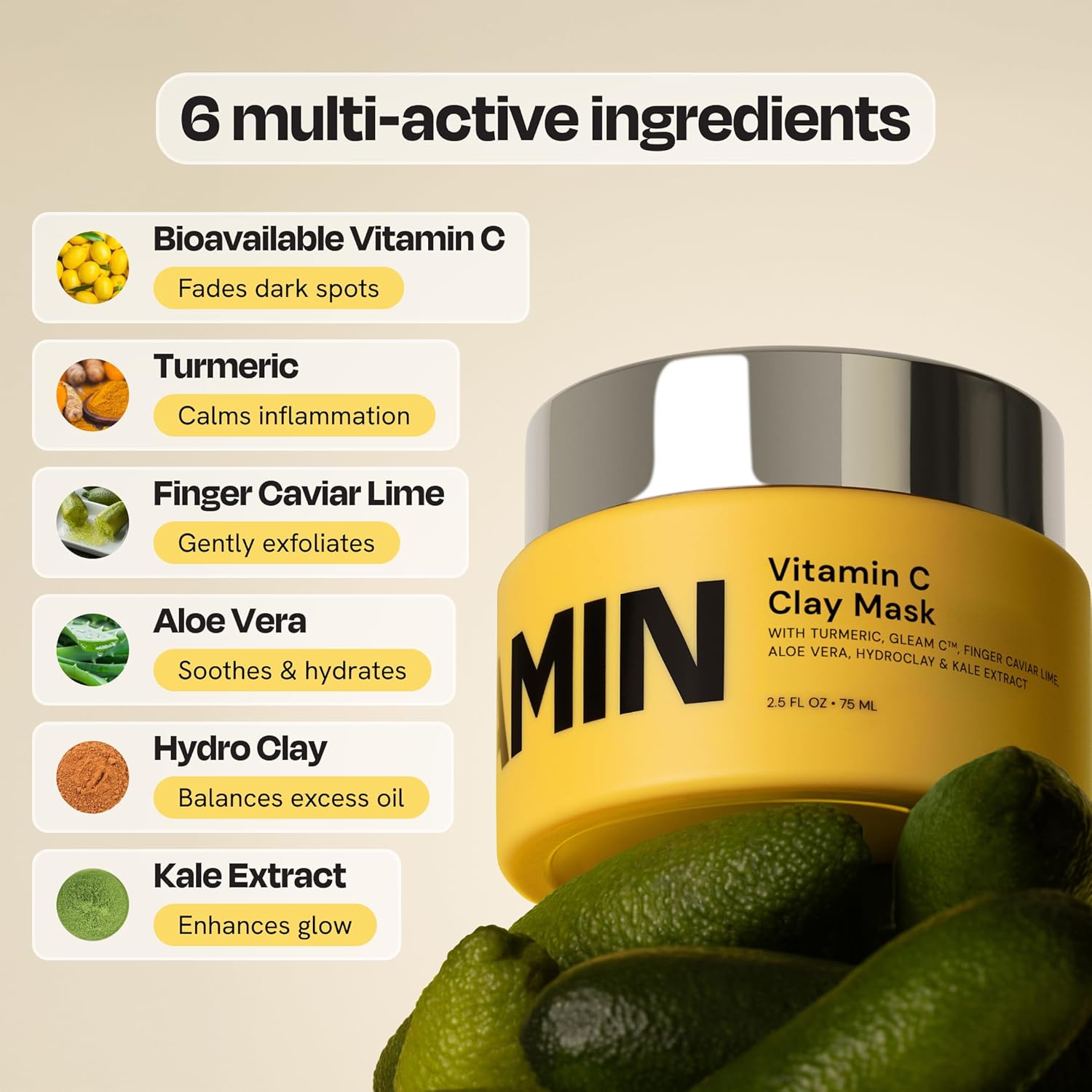 Gleamin Vitamin C Clay Mask for Dark Spots - Brightening Clay Face Mask with Turmeric, Deep Cleansing & Pore Refining Treatment, Helps Improve Uneven Tone & Post-Blemish Texture, 5 oz Up to 40 Uses - Image 3