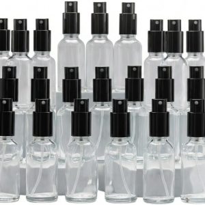 YIZHAO Clear Glass Spray Bottles 1oz, with Small Fine Mist Spray, Metal Cap, Refillable for Essential Oil,Travel,Cleaning,Perfume,Aromatherapy,Makeup – 24 Pcs