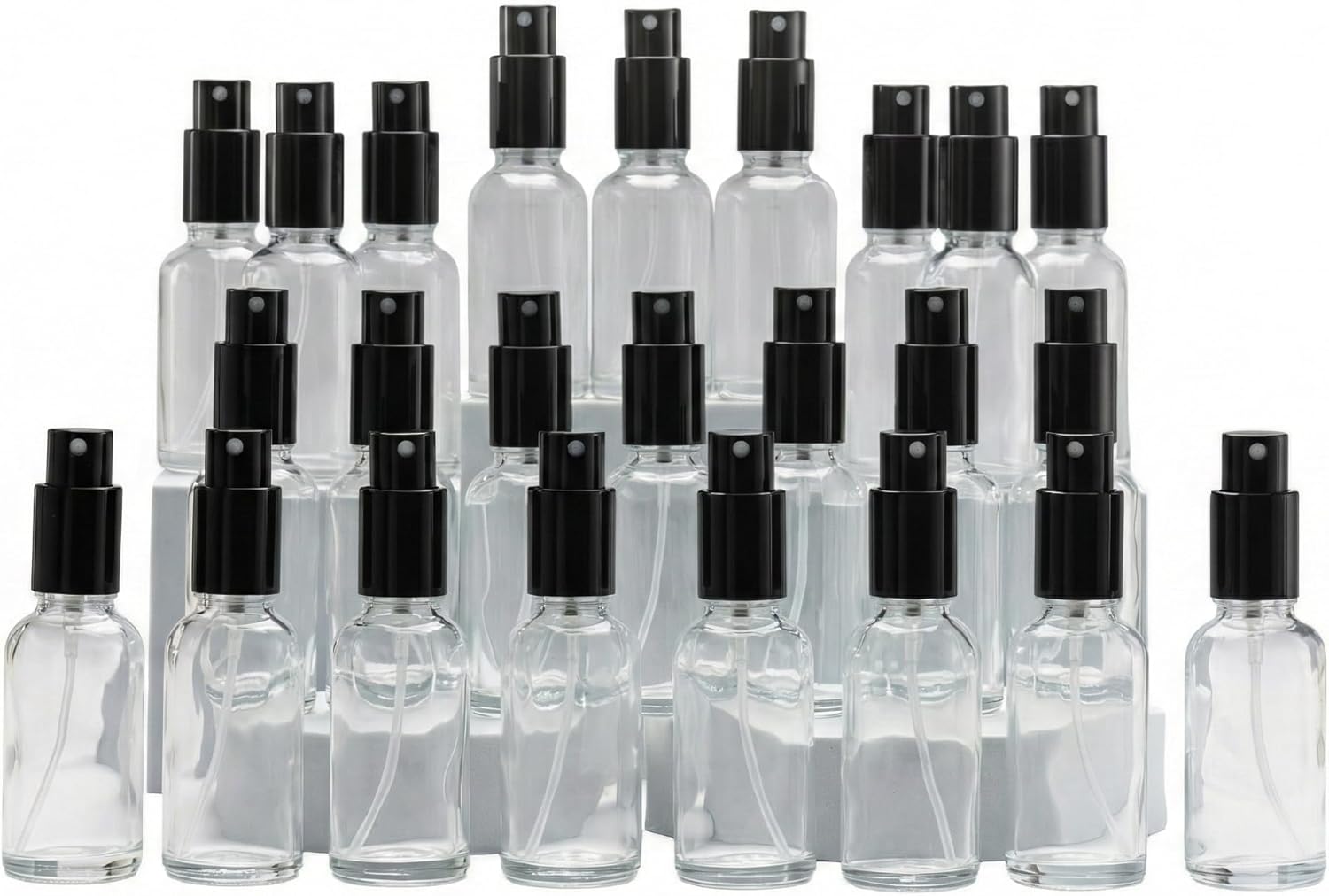 YIZHAO Clear Glass Spray Bottles 1oz, with Small Fine Mist Spray, Metal Cap, Refillable for Essential Oil,Travel,Cleaning,Perfume,Aromatherapy,Makeup – 24 Pcs
