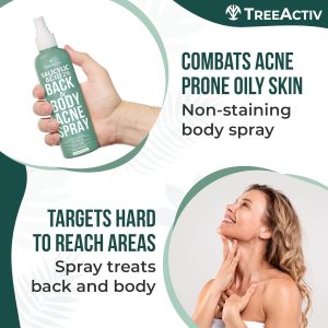 TreeActiv Salicylic Acid Back & Body Acne Spray, Fine Mist Back Spray for Bacne & Chest Acne, Tea Tree + Eucalyptus, Fast-Drying Non-Staining, 4 fl oz (2-Pack, 8 fl oz Total)