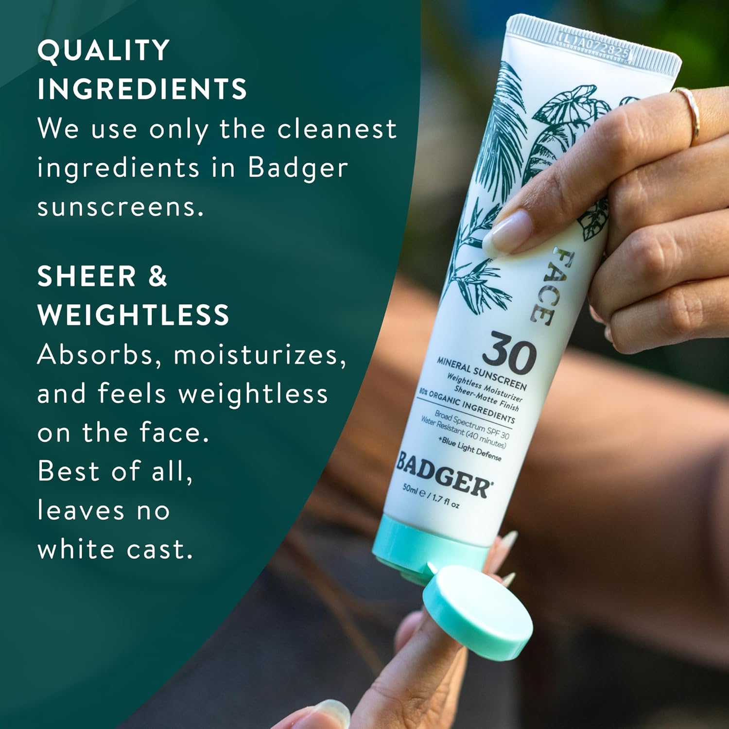 Badger Zinc Oxide Face Sunscreen SPF 30, Lightweight Mineral Sunscreen for Face, Matte Finish, No White Cast, Vegan, Water Resistant, Unscented, Mineral Sunblock Face Lotion, 1.7 fl oz - Image 3